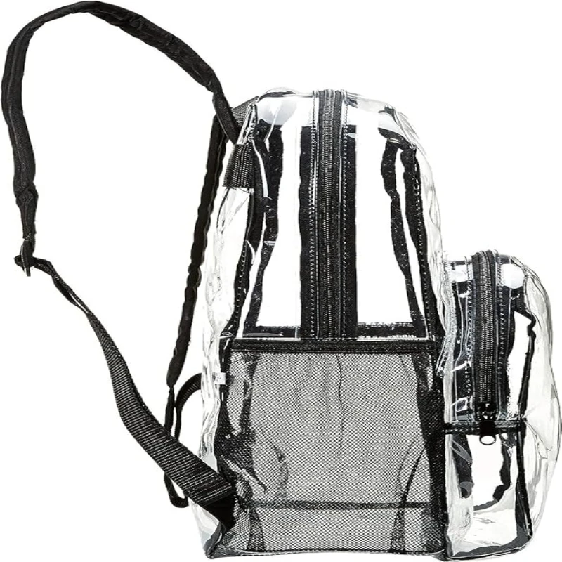 Mochila escolar transparente básica de tamaño pequeño, con Material plástico PVC resistente al agua y correas de hombro rubrizadas resistentes