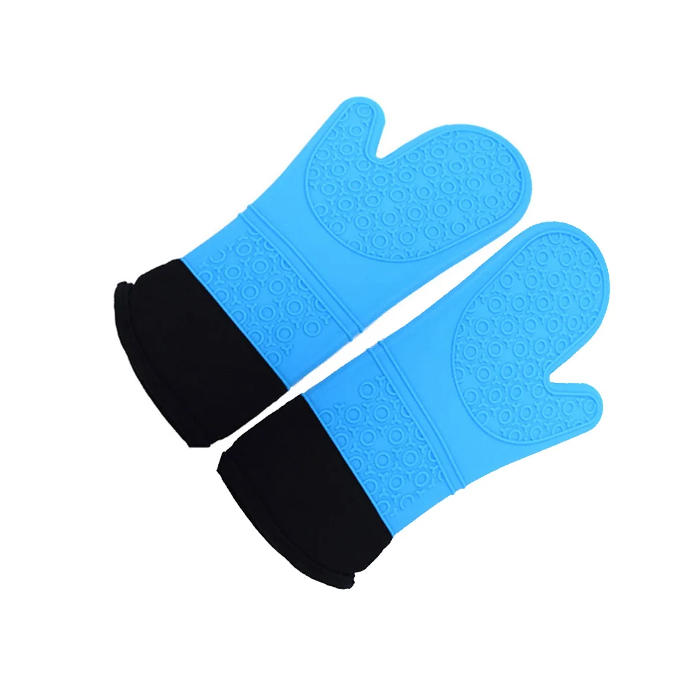 1 Pair Silicone Oven Mitts Quilted Cotton Lining Non-slip Microwave Oven Heat Insulation Gloves