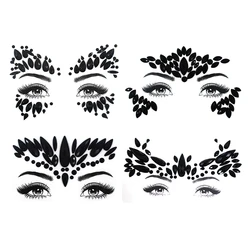 3D Black Crystal Tattoo Sticker Sexy Face Body Shiny Gems Sticker Decoration Festival Jewel Rhinestone Adhesive Temporary Tattoo