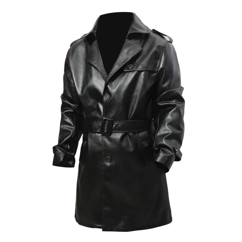 

Men PU Casual Leather Jacket Brand High Quality New Medium to Long Leather Jacket New Arrivals Winter British Style Leather Coat