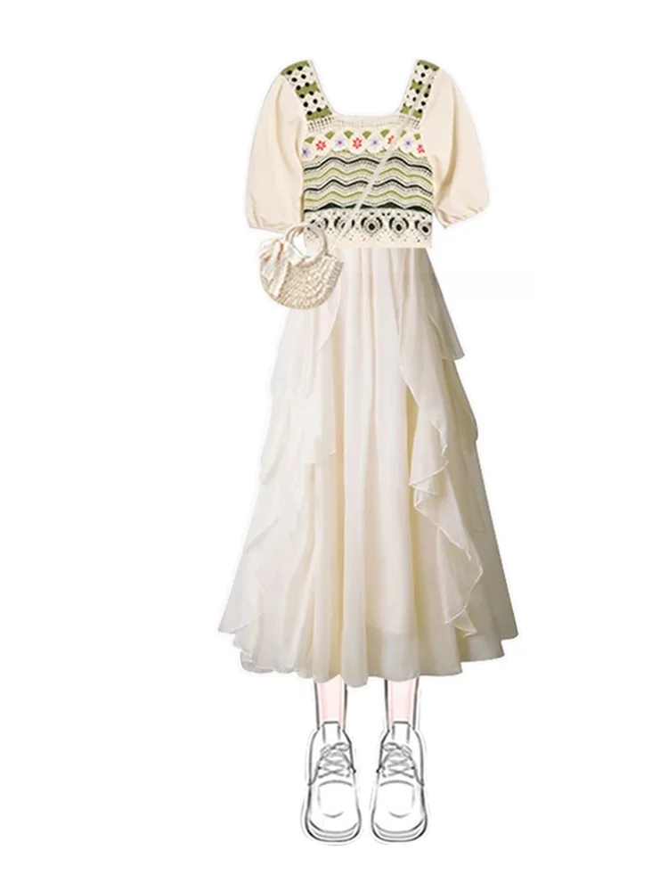 Ele n Color Blo – ensemble t-shirt tricoté et garniture à volants pour femme, costume deux pièces d'été Faion