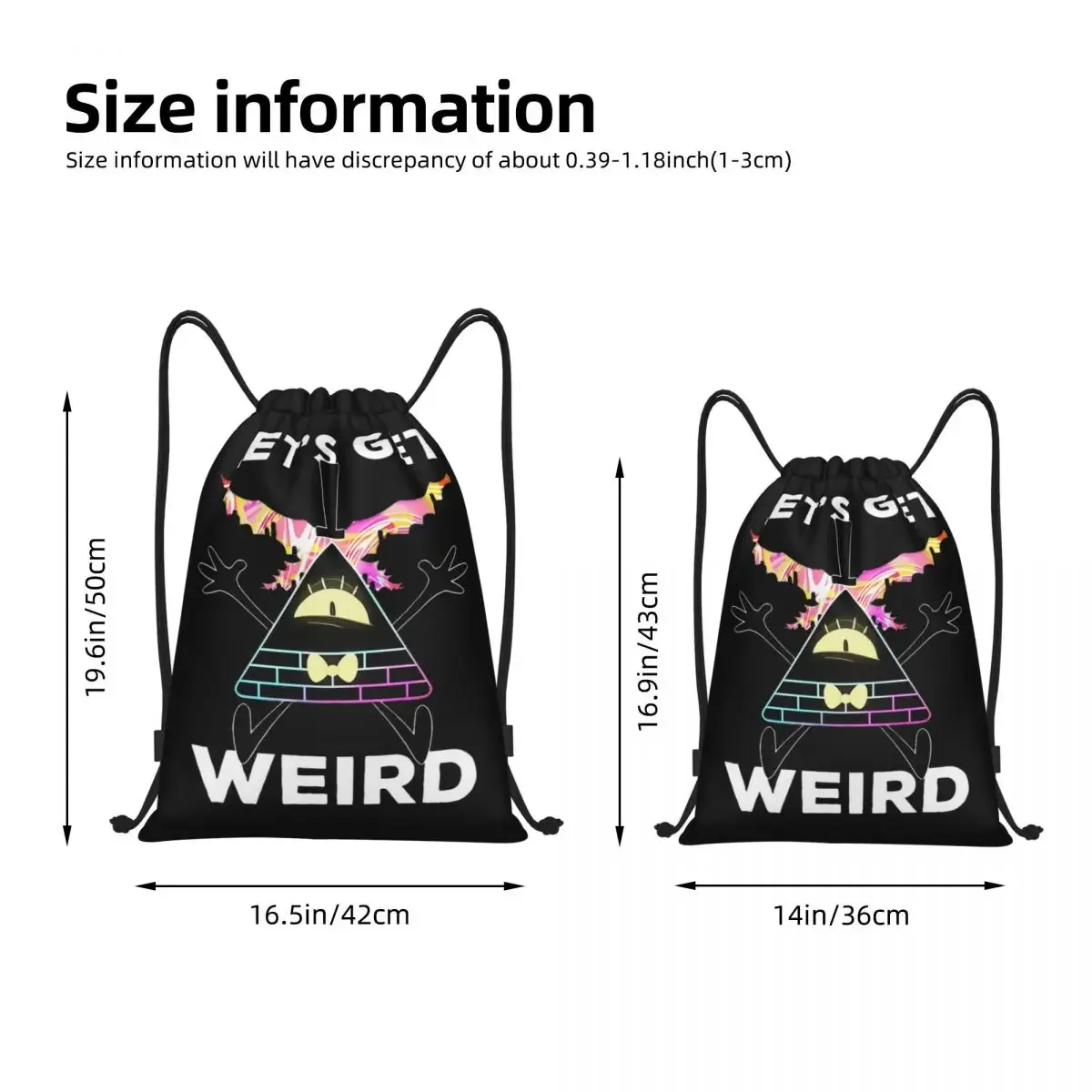 Let's Get Weird Gravity Falls Bill Cipher Drawstring Backpack Sports Gym Sackpack String Bag for Exercise