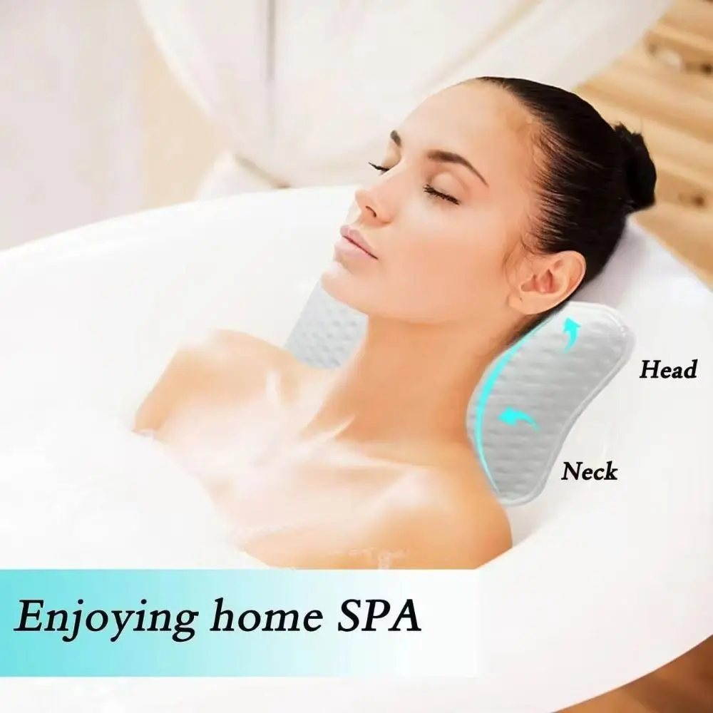 

Portable 2 Suction Cups Bathtub Pillow Soft Comfortable Shower Headrest Neck Support Non-Slip Bathtub Cushion Shower Relaxation