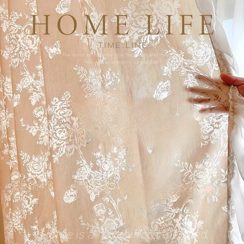 

French Butterfly Yarn White Lace Elegant Curtain for Living Dining Room Bedroom Luxury Decoration White Tulle Lace Tulle Fashion