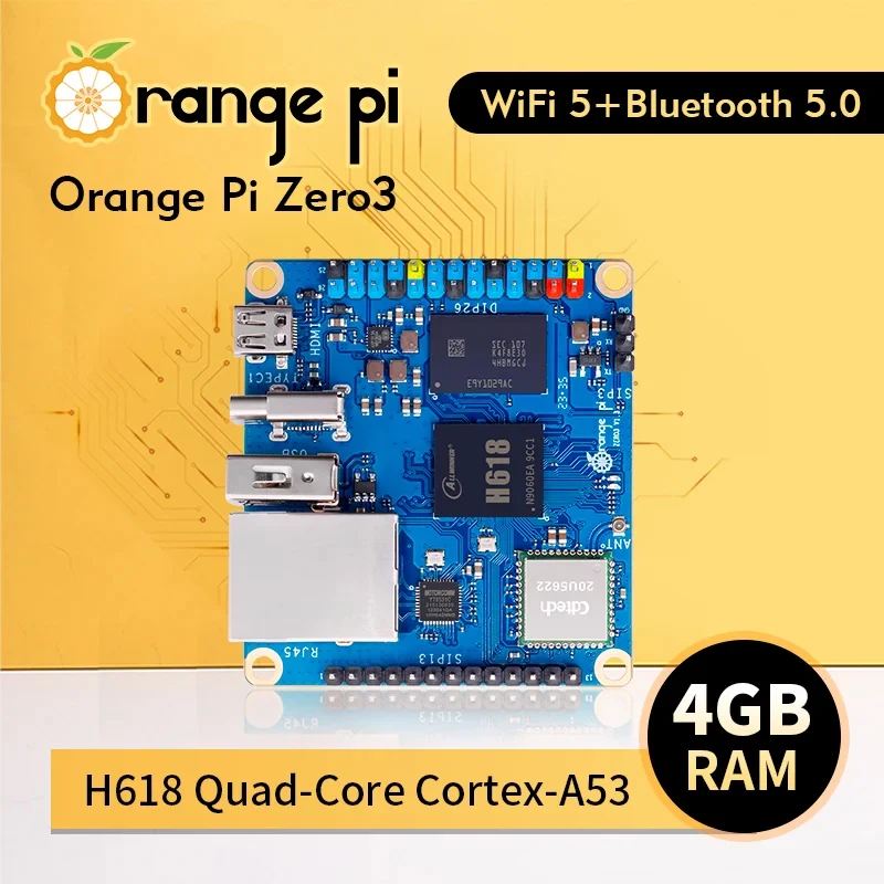 Orange Pi Zero 3 4GB RAM Allwinner H618 WiFi5 + BT 5.0 LPDDR4 16MB SPI Flash Optional Aluminum Case Power Supply for OPI Zero 3