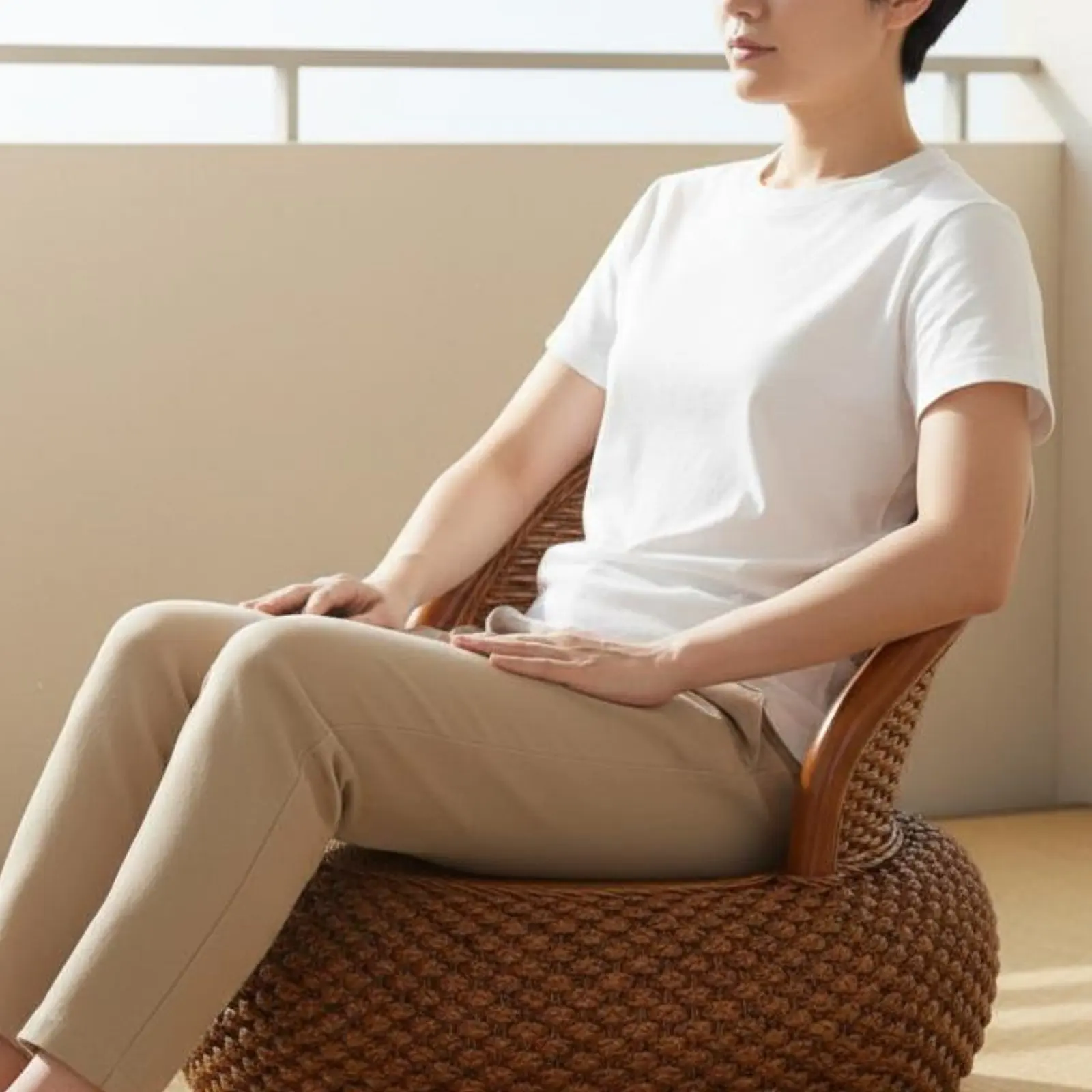 

Handmade Rattan Stool Bohemian and Design Low Seat Floor Stool Woven Rattan Pouf Fashionable Design Home Furniture for Balcony