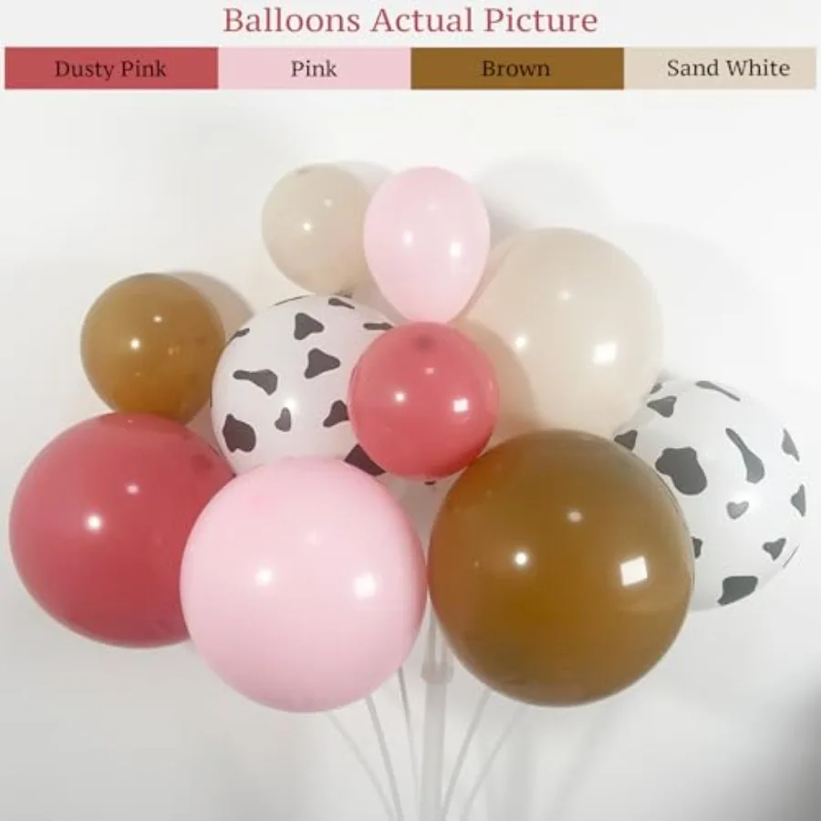 155개입 더스티 핑크 소 풍선 아치 가랜드 키트 (브라운, 화이트 풍선 포함) 카우걸 생일, 소 아기 샤워, 농장 동물, 서부 테마