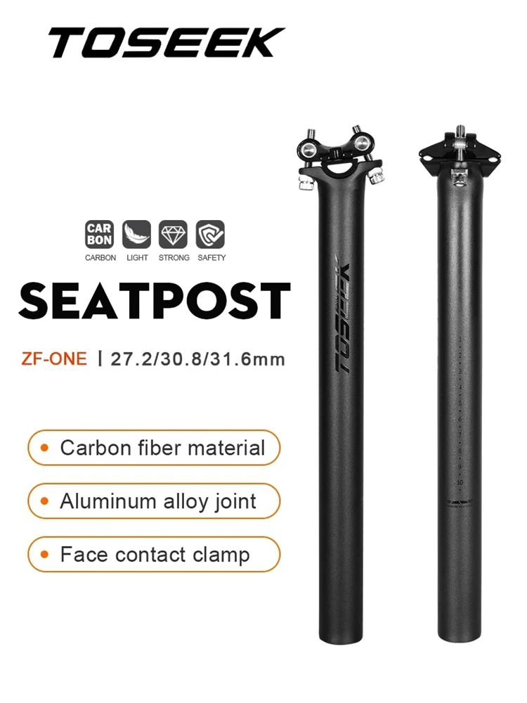 AliExpress TOSEEK ZF-ONE Carbon Seatpost Offset 0mm Bike Seat Tube MTB/Road Bicycle Seat Post 27.2/30.8/31.6mm Matte Black Grey Silver