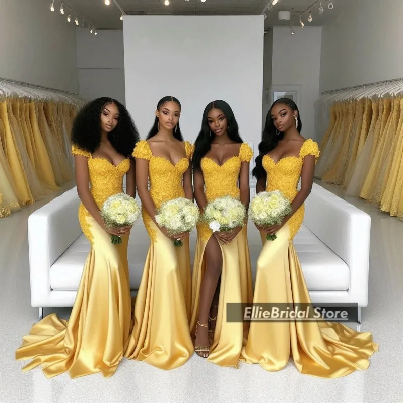 Kant Bruidsmeisjekleding Voor Bruiloft Kapmouwtjes Applique Bruidsmeisje Jurk robe de mariage femme d'honneur Aangepaste