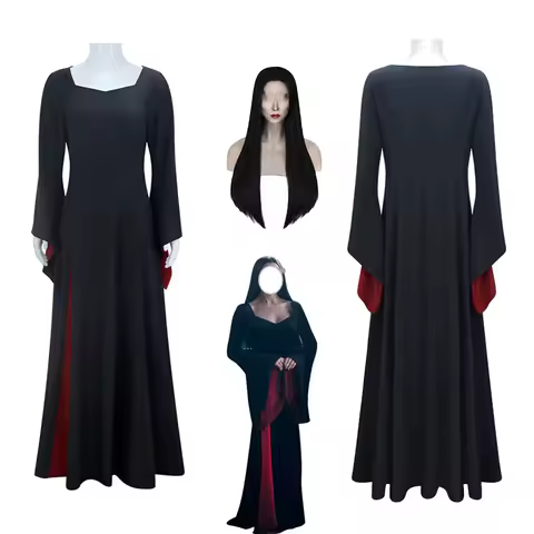 TV Wed Cos dayy 2 Morticia Cosplay Costume Wig Morticia Gothic Black Long Dress Women Fashion Evening Dress Halloween Masquerade