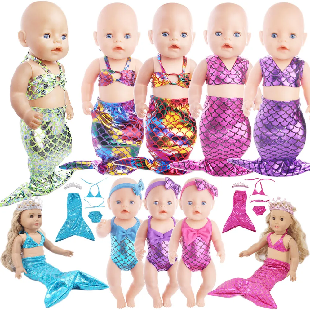 Doll Clothes Mermaid Swimwear Crown Fit 18Inch American Doll&43cm Reborn Baby Doll Accessories,Our Generation Toy,Girl's Gift