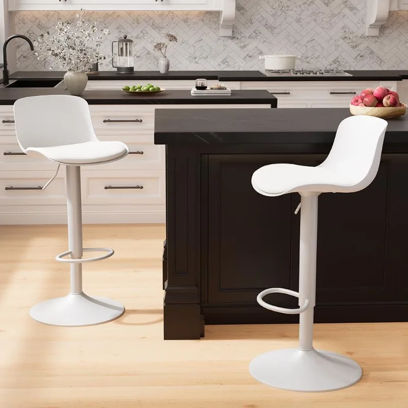 

Kidol & Shellder Modern Bar Stools Set of 2 Adjustable Counter Height Stools PU Leather Swivel with Back Barstools Upholstered K