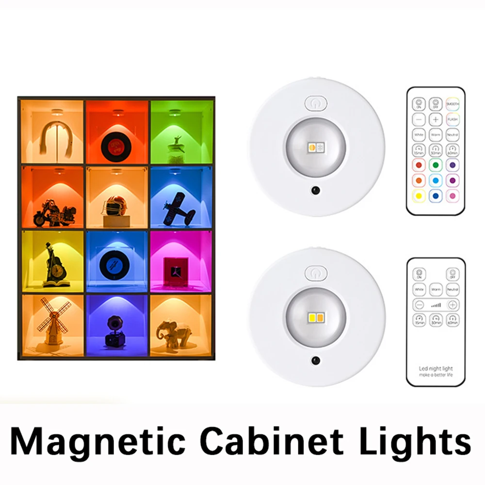 

LED Under Cabinet Light White/RGB Color Wireless Remote Control Dimmable Wardrobe Home Bedroom Kitchen Closet Light Mini Lamp