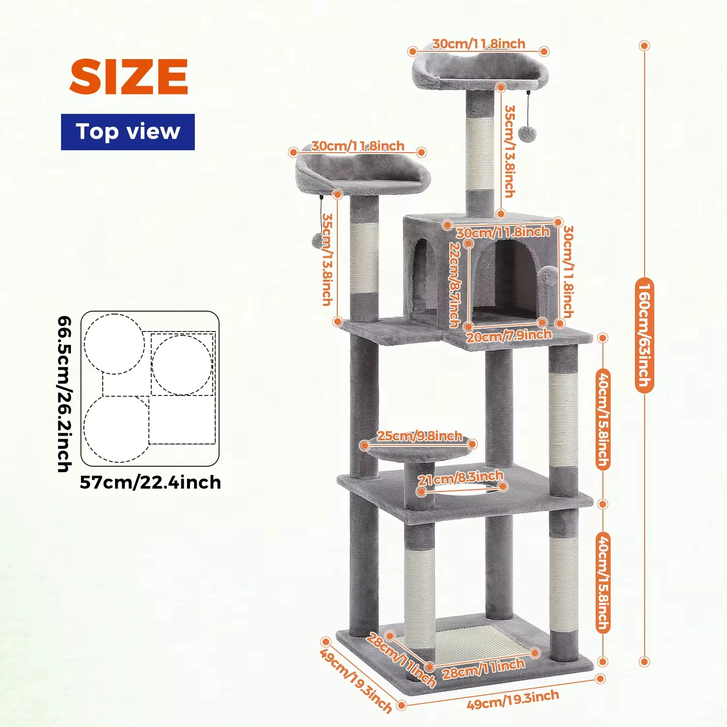 63\'\' Multi-Level Cat Tree Cat Tower  Indoor Cats with Sisal-Covered Scratching Post, Cozy Cat Condo, Cat Hammock and Wide Top