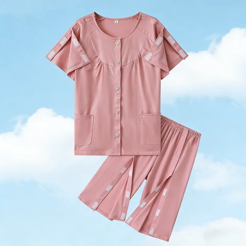 

Summer Cotton Stroke Rehabilitation Clothes Easy Wear Take Off for Fracture Patients