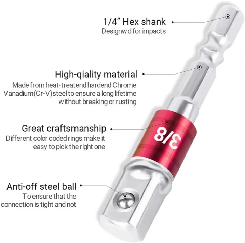 3 Pcs Drill Socket Adapter Impact Drill Extension Drill Bits Bar Socket Adapter 1/4 3/8 1/2 Size Hex Shank Square Drill Bit
