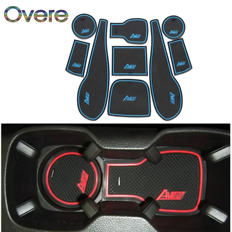 OVERE 11Pcs Car Interior Cup Mat Door Gate Slot Pad Storage Box Mat Stickers For Chevy Chevrolet AVEO Accessories 2011-2014