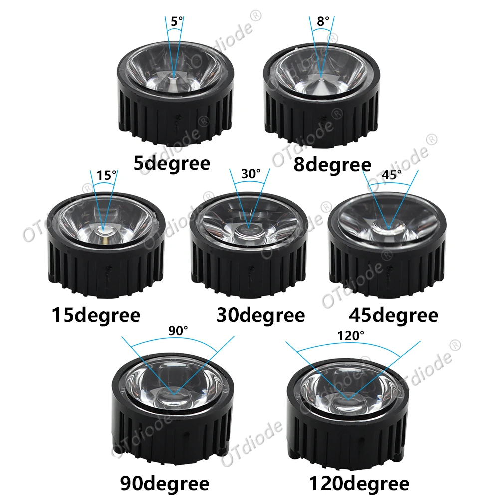 10-50pcs 1W3W 20mm LED Lens Two Feet Collimator 5 15 30 45 60 90 120 Degree Black White Holder for 1W 3W 5W High Power LED Beads