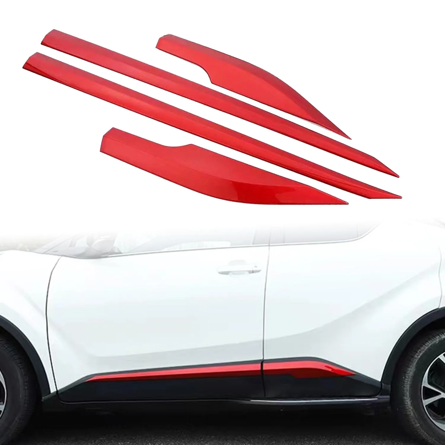 

For Toyota C-HR CHR 2016-2023 Car Exterior Side Door Body Molding Strips Decor Cover Trim ABS Red Accessories 4pcs