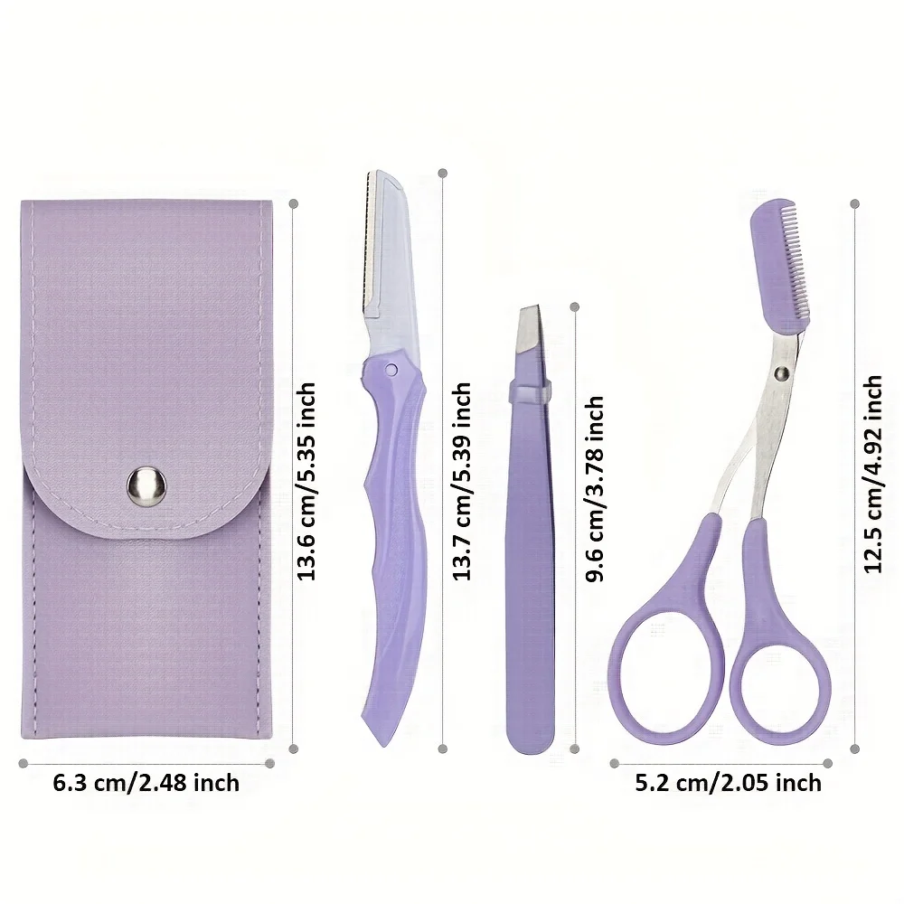 Kit de afeitadora de cejas, 3 piezas, color morado