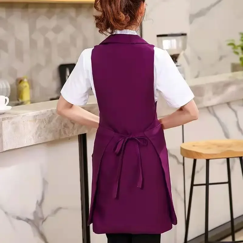 Delantal de cocina para hombres y mujeres, traje de cuello, servidor de camarero, limpieza del hogar, monos sin mangas, accesorios de babero de cocina, moda