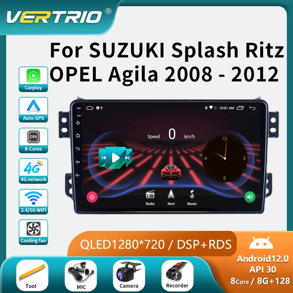 

8G+128G Android Auto Car Radio For SUZUKI Splash Ritz OPEL Agila 2008 - 2012 Multimedia Player Head Unit 4G Carplay 2Din NO 2din