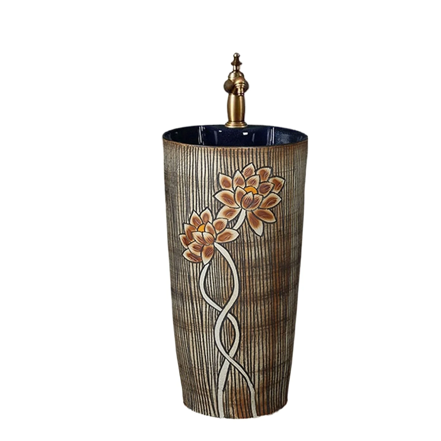 Outdoor column basin ceramic wash  retro integrated basin small apartment balcony wash basin