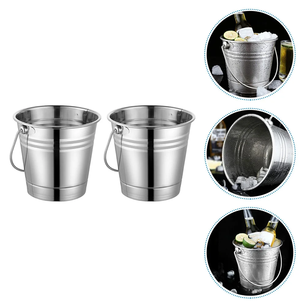 

2 Pcs Ice Bucket Buckets Portable Beverage Bottle Cooler Beer Stainless Steel Man Kitchen Party Cooling