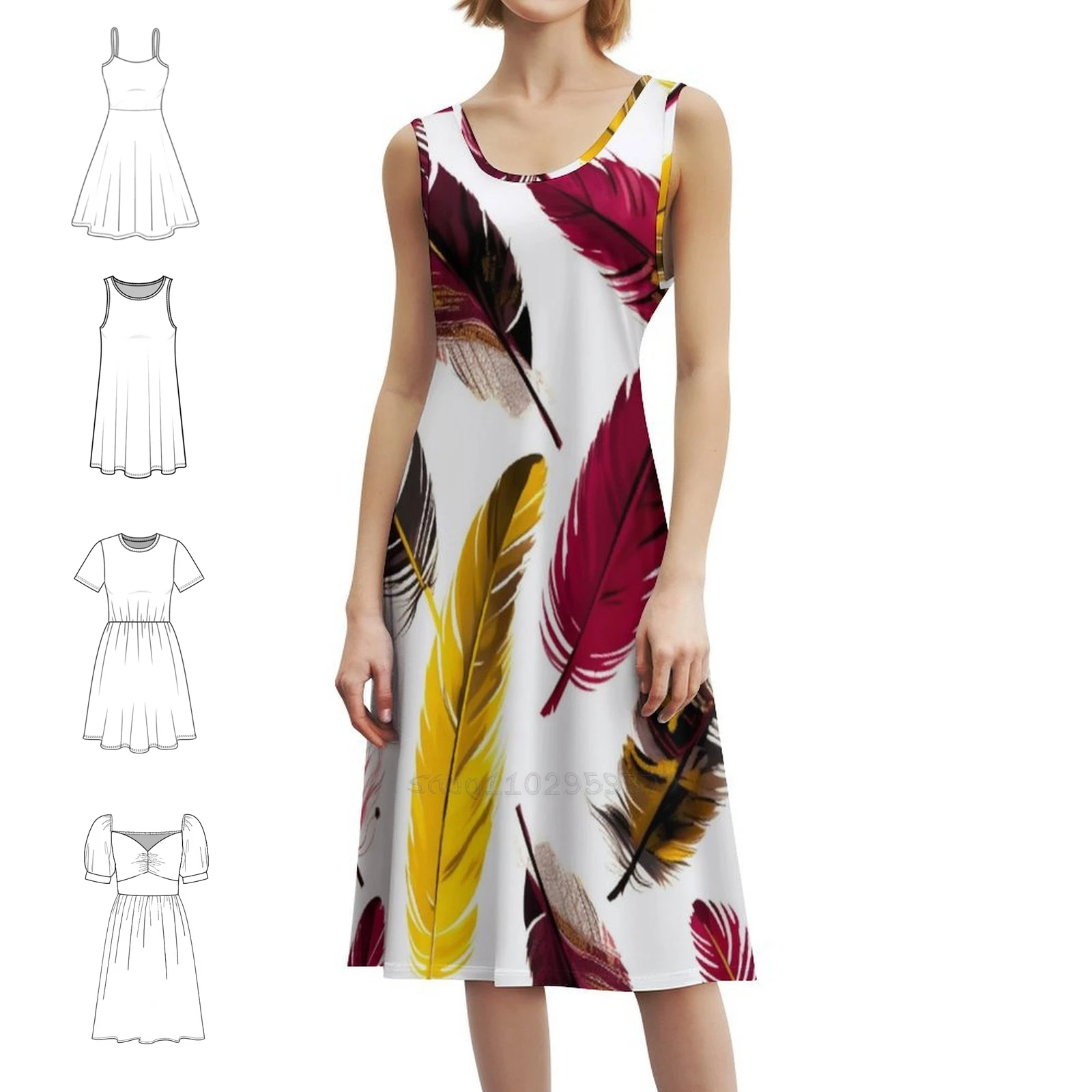 Feathers-Pink Ivory Gold Black 3 Floral Smock Dress For Women Spring Summer Casual Dress For Party Feather Pink Ivory Gold