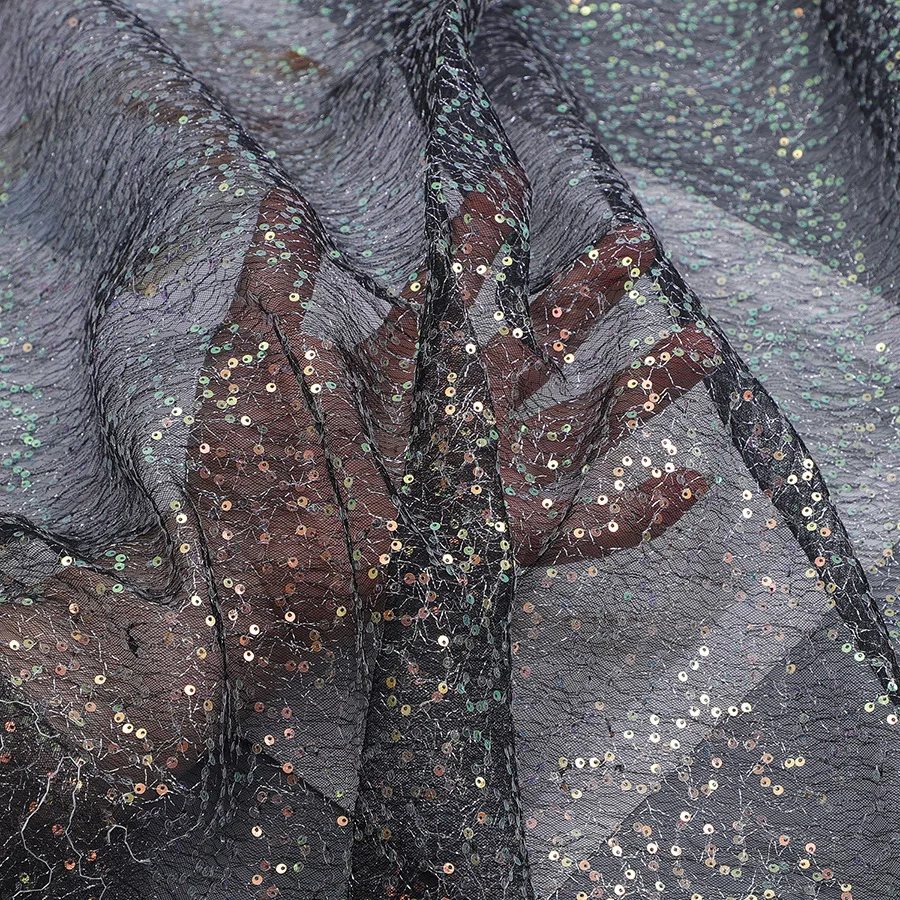 

3mm Gold Silver Metallic Thread Dress Mesh Material Double-Layer Sequins Embroidery Fabric for Dance Skirt Bow Bag Accessories