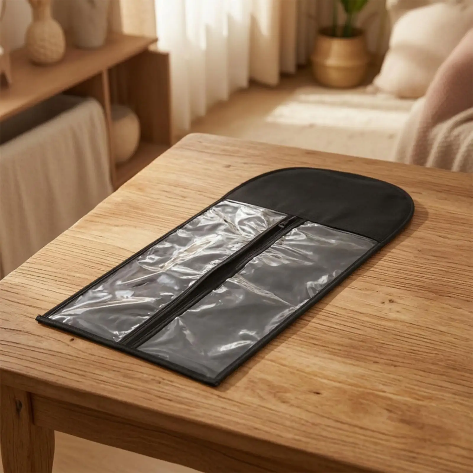 Fabric Wig Dust Cover with Zipper Clear View Hanging Clothes Storage Bag Organizer for Wardrobe Small Garments