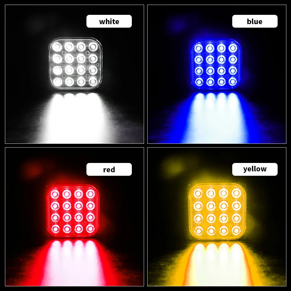 Luz de advertência estroboscópica LED, Grille Flash, lâmpada do caminhão, semáforo âmbar, luz redonda do carro, luzes laterais quadradas, 12V, 24V,
