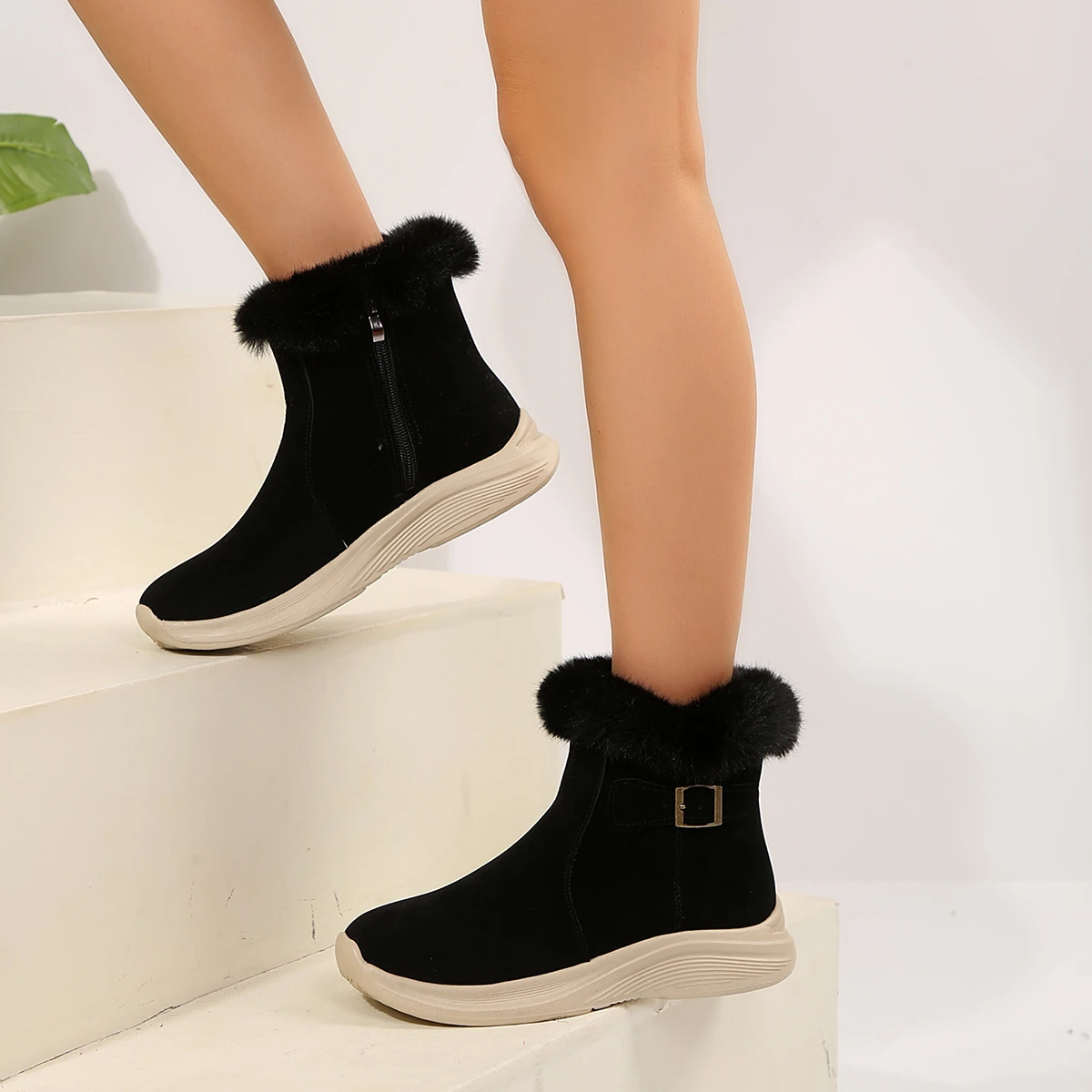 2026 Winter Neue Mode Damenstiefel Verdickte Warme Baumwollschuhe Wildleder Dickbesohlte Rutschfeste Damen-Sneaker Lässige Schneestiefel – Detail 14