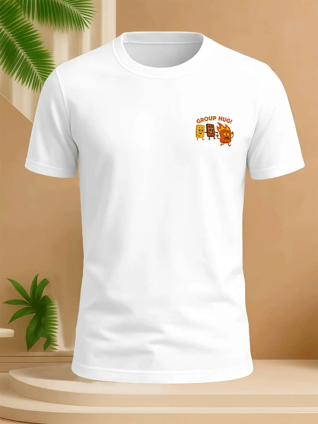

S'mores Group Hug Graphic Tee Fashion Print T-Shirt Men's 220gNewSummer Sports Fashion Printed Pure Cotton Short-Sleeved T-Shirt