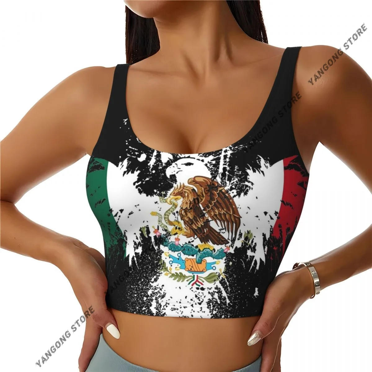 Yoga Vest Women Gym Sports Crop Tops Mexico Flag Eagle Streetwear Workout Breathable Tank Top Female