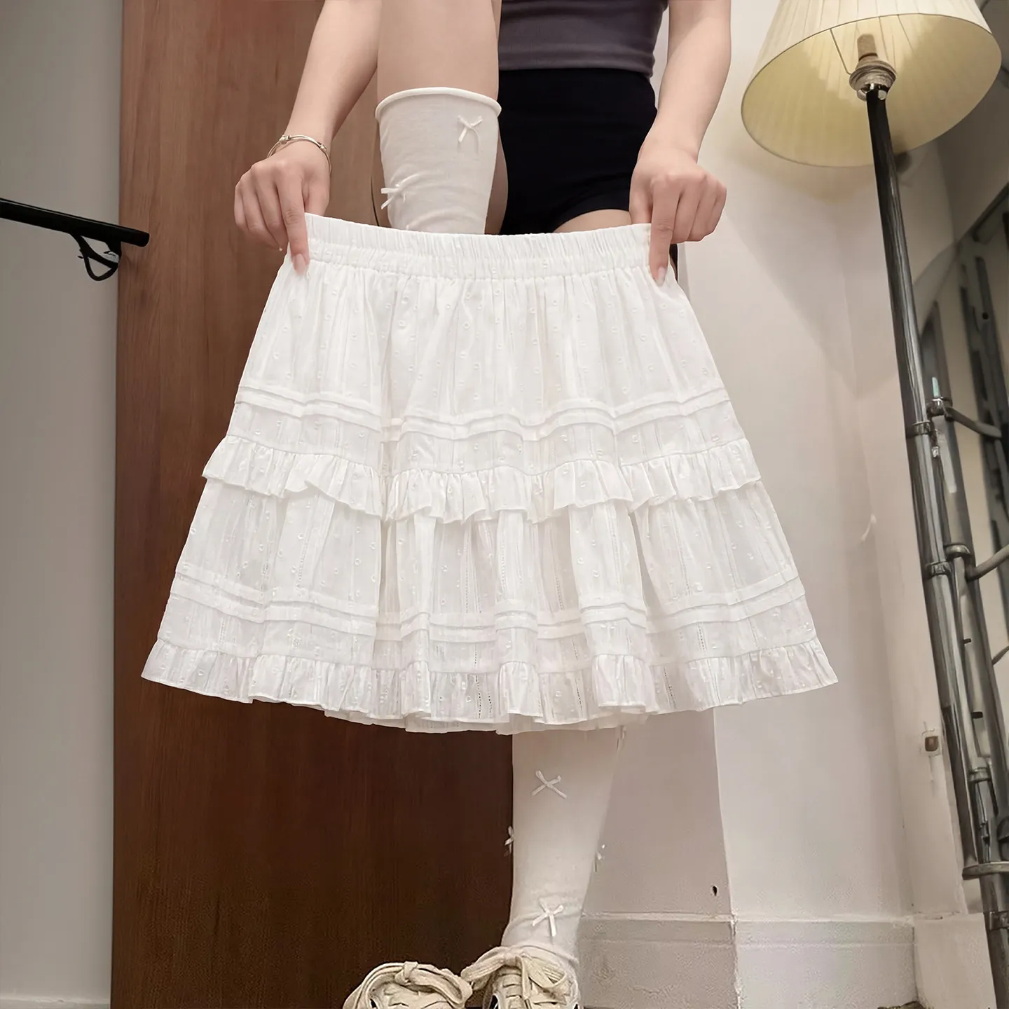 

White High Waist A-Line Skirt Women's Summer Casual Anti-Light Ballet Style Short Skirt Cake Skirt Loose Fit Polyester
