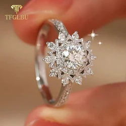TFGLBU Trendy 5mm Dvvs1 Moissanite 100% 925 Sterling Sliver Ring for Women Shine Sunflower Dating Band Gift Original GRA Jewelry