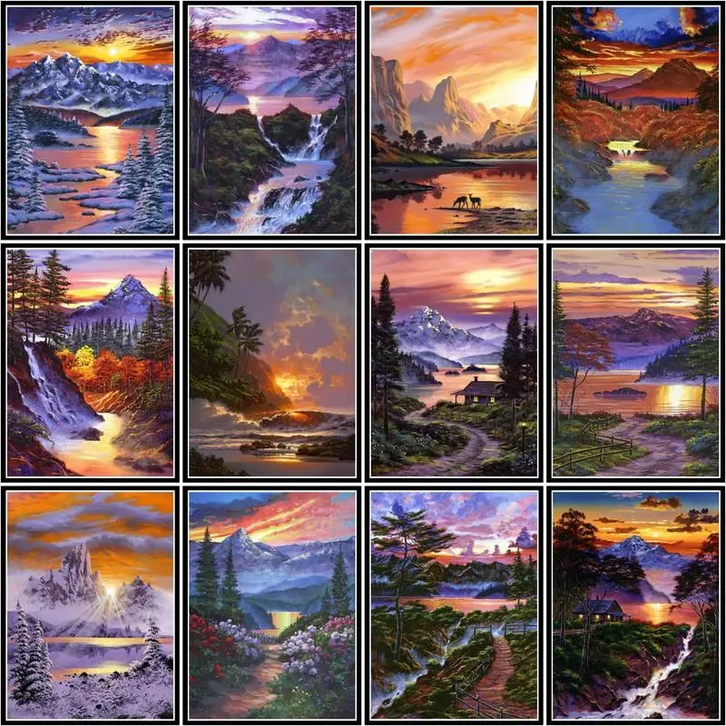 

CHENISTORY Pictures By Number Sunset Snow Mountain Scenery Kits Home Decor Painting By Numbers Drawing On Canvas Handicraft