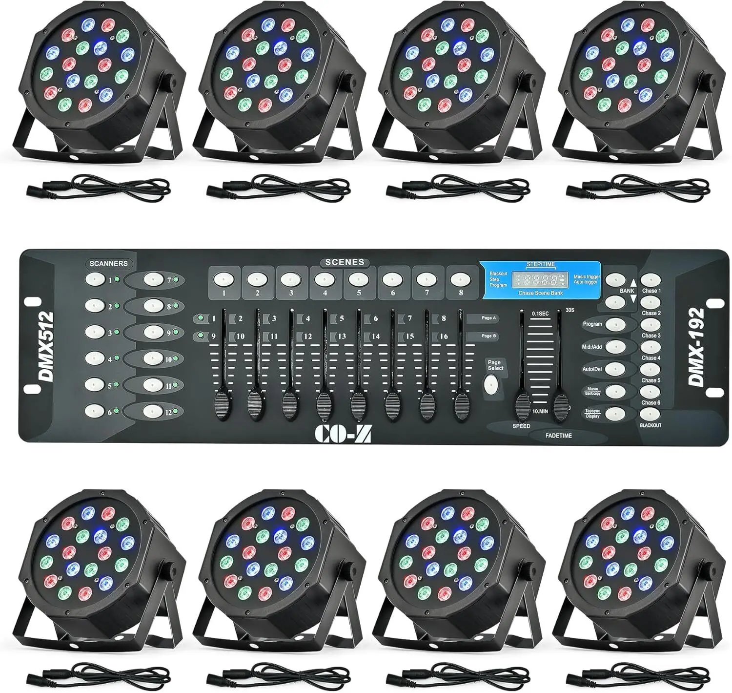 8 pcs 18x3W RGB Par Can Lights Package with Remote Controller Sound Activated Stage Effect Lighting f