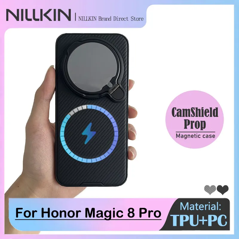

For Honor Magic 8 Pro, NILLKIN CamShield Prop Magnetic Case, Lens Cover Stand & MagSafe, Diagonal Pattern Design, Eco TPU+PC