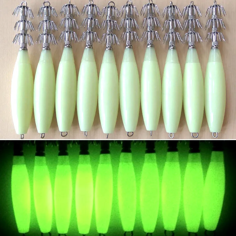 1PC 17g 33g44g 55g72g Glow Squid Jigs Hook Luminous Squid Hook Cuttlefish Fishing Hook Sea Fishing Lures pesca Fishing Bait