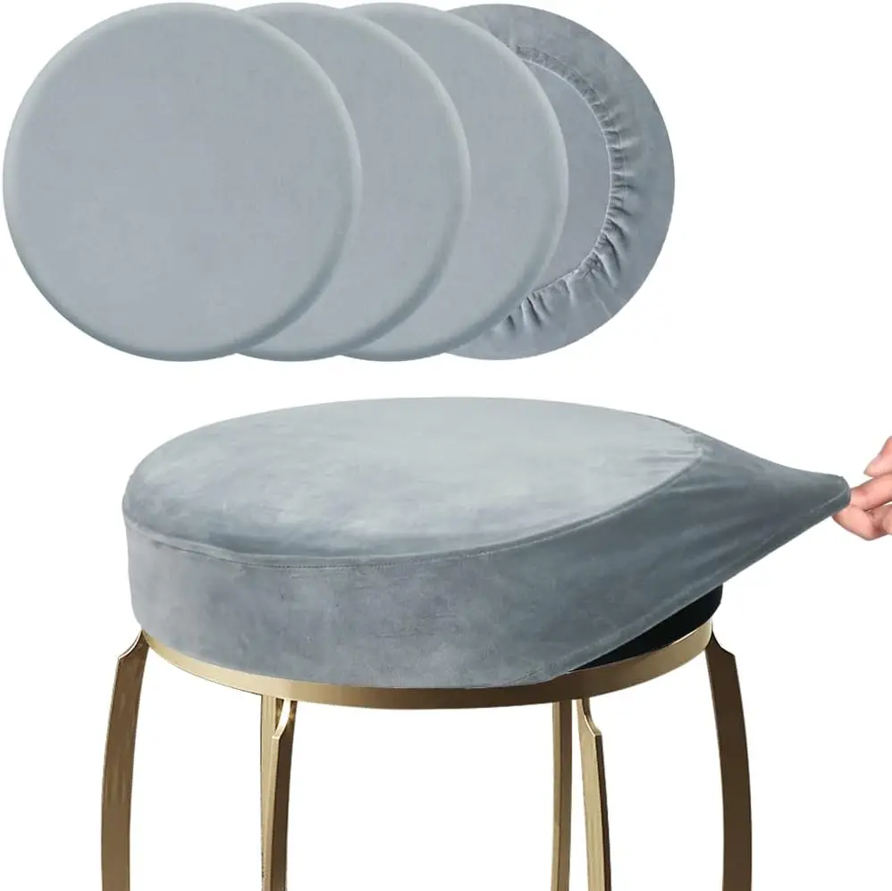 

4 Pcs Bar Stool Covers, Super Soft Velvet Dia.15.5""-18"" Round Stretchy Washable Dustproof Slipcover For Upholstered Furniture