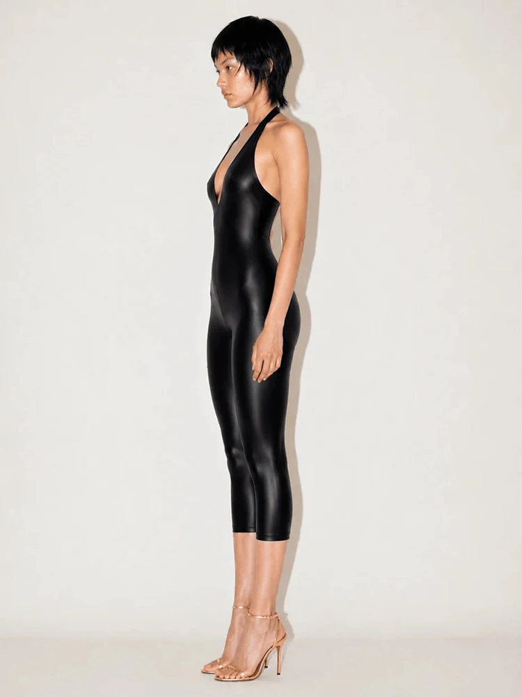 Weird Puss Sexy Bright Silk Romper Damenmode Rückenfreier Neckholder Ärmelloser Stretch-Skinny-Chic-Midnight-Party-Street-Playsuit – Detail 11