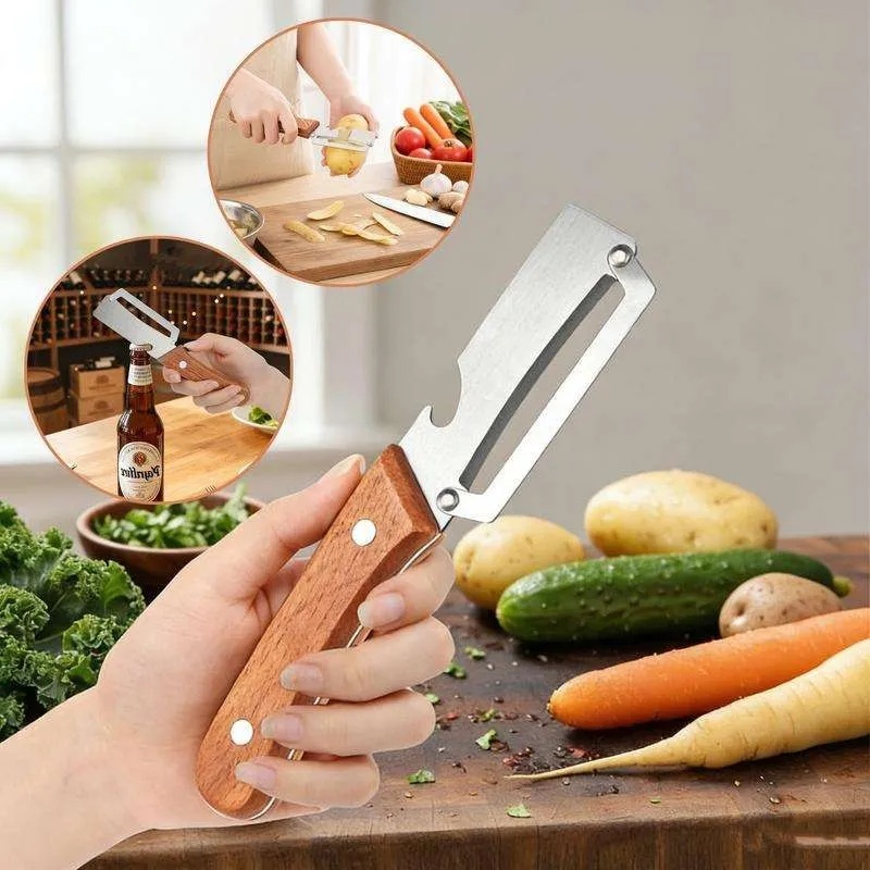 Stainless Steel Peeler with Redwood Handle for Peeling and Slicing Fruits and Vegetables | Durable and Smooth Operation