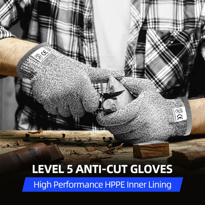 XYEHS 12 Pairs Level5 HPPE Anti Cut Resistant Work Gloves, Anti-slip Wear-resistant Gloves for Glass & Wood Working
