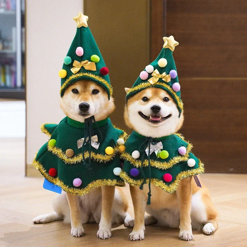 Arbre de Noël Marche, Vêtements pour Chien, Shiba Inu, Chapeau Écharpe Mignonne, Décoration Photo Festive, Automne et Hiver
