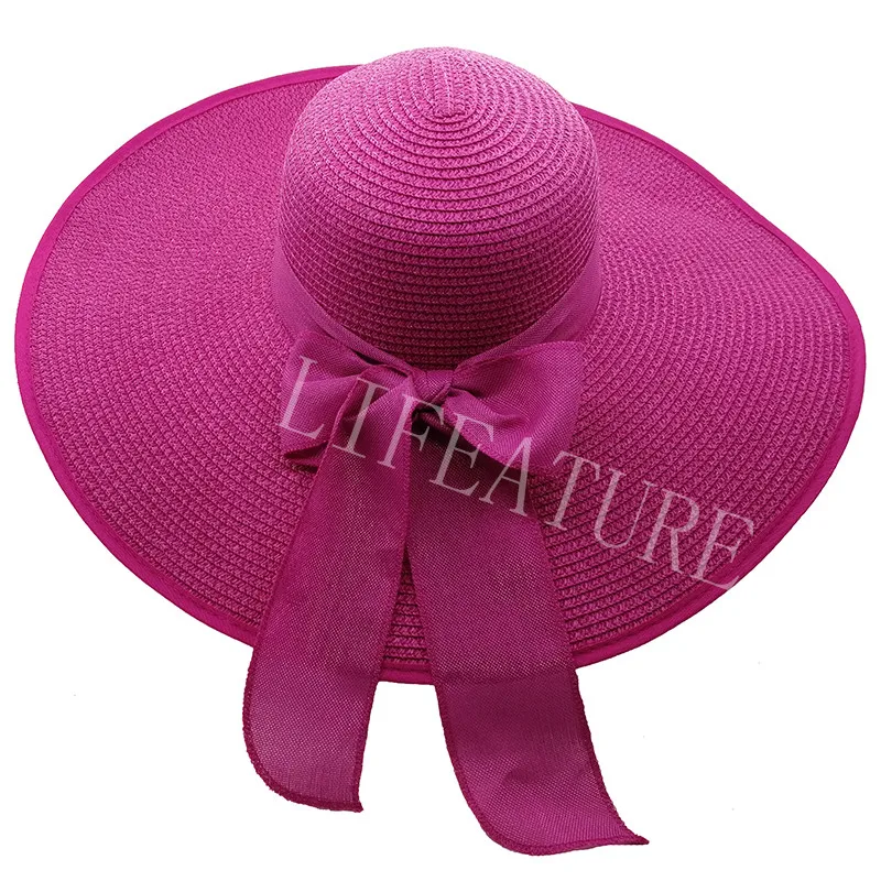 Summer Women Straw Hat Bowknot Wide Brim Floppy Panama Hats Female Lady Outdoor Foldable Beach Sun Cap