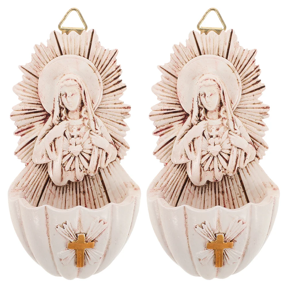 

2Pcs Resin Catholic Holy Water Font Wall Hanging Tranquil Interior Decoration Holy Water Font Wall Hanging Decor