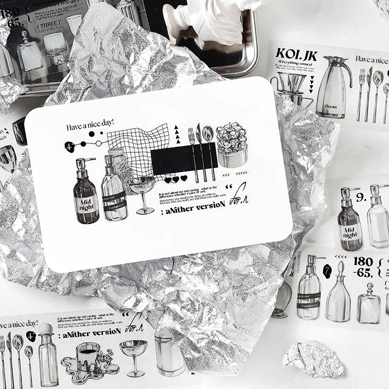Mohamm 6 Lakens Pet Zwart Wit Stickers Voor Creatieve Collage Decoratie Dagboek Journal Planners Diy Scrapbook Materiaal