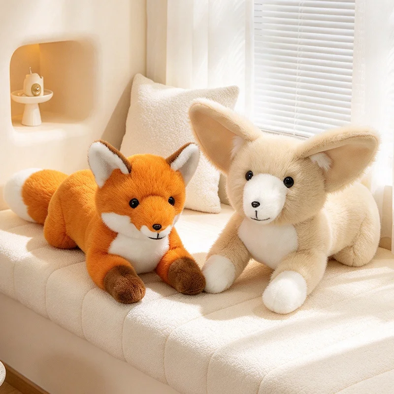 Simulation Lying Fox Fennec Plush Toy Realistic Fluffy Fox Stuffed Animal Doll Creative Home Decor Soft Plushie Birthday Gift